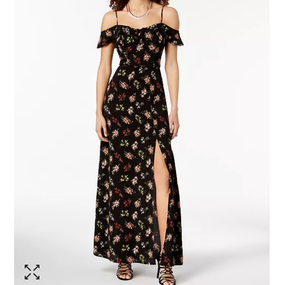 B Darlin Black Floral Off Shoulder Maxi Dress Juniors Size 5/6 Homecoming HOCO